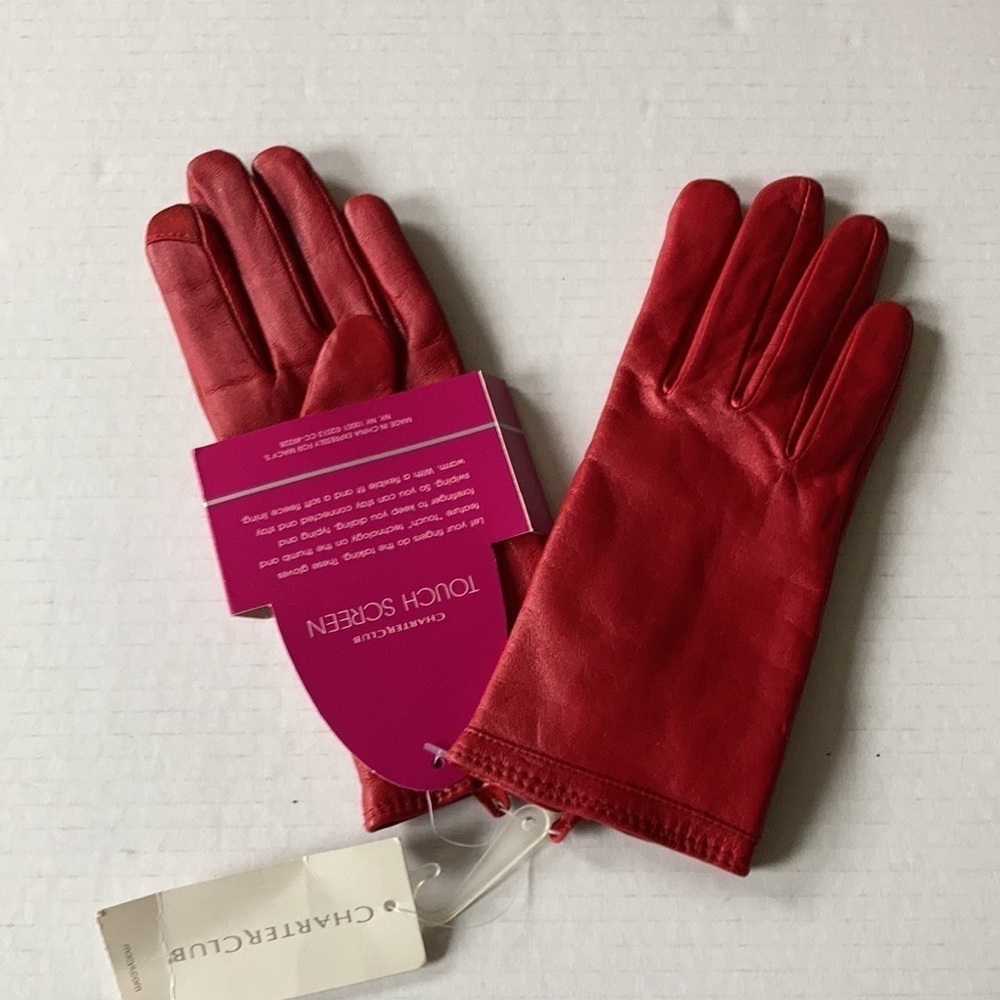 Nwt CHARTER CLUB red 100% leather touch screen gloves SMALL - Picture 3 of 7